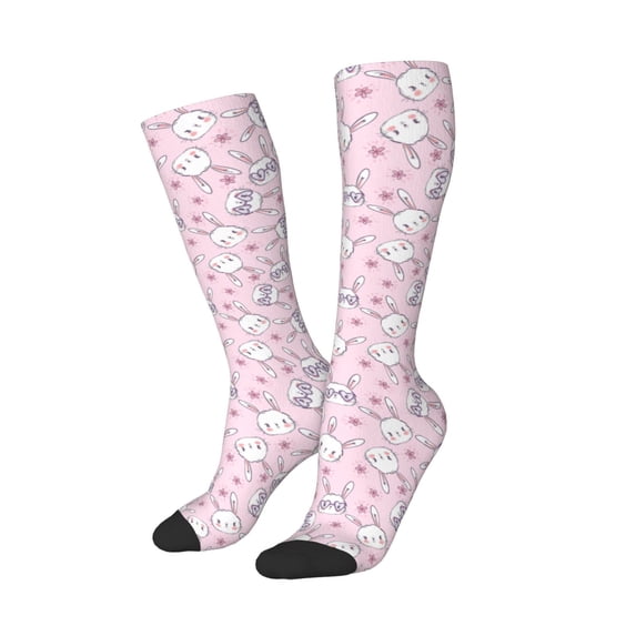 Picia Women Crew Soft Moisture-wicking Socks Cute Rabbit Flower Pattern Design Cotton Socks, One Size fit All