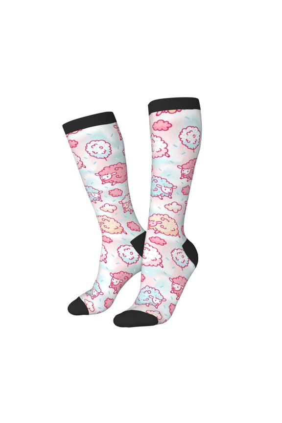 Women Crew Soft Moisture-wicking Socks Cute Sheep Pattern Design Cotton Socks, One Size fit All