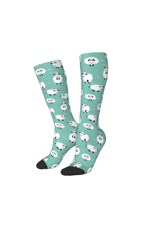 Women Crew Soft Moisture-wicking Socks Cute Sheeps Pattern Design Cotton Socks, One Size fit All