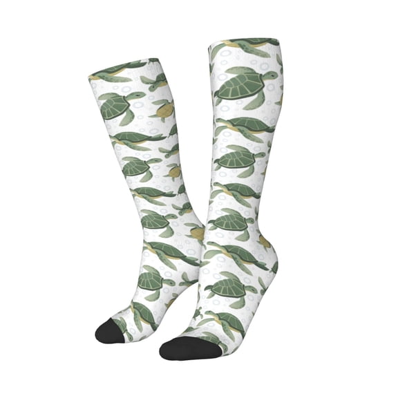 Picia Women Crew Soft Moisture-wicking Socks Cute Turtle Pattern Design Cotton Socks, One Size fit All