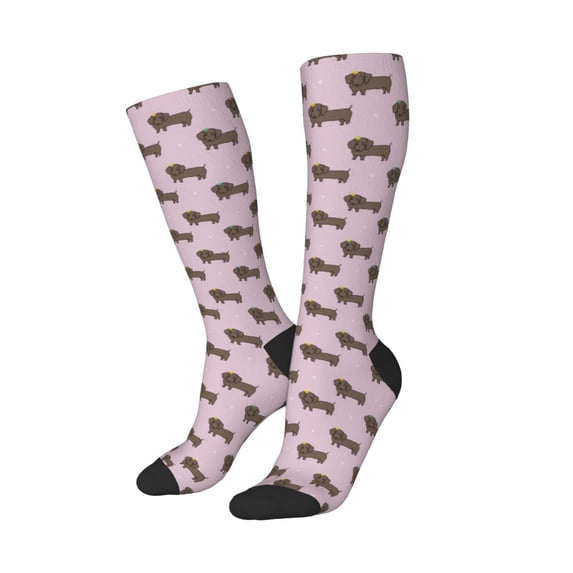 Picia Women Crew Soft Moisture-wicking Socks Dachshund Dog Puppy Pattern Design Cotton Socks, One Size fit All