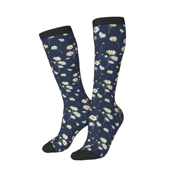 Picia Women Crew Soft Moisture-wicking Socks Daisies Flowers Pattern Design Cotton Socks, One Size fit All