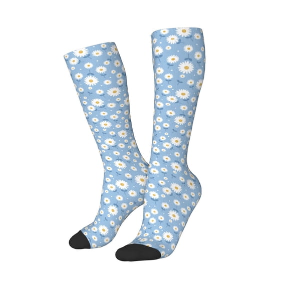 Picia Women Crew Soft Moisture-wicking Socks Daisies Flowers Pattern Design Cotton Socks, One Size fit All