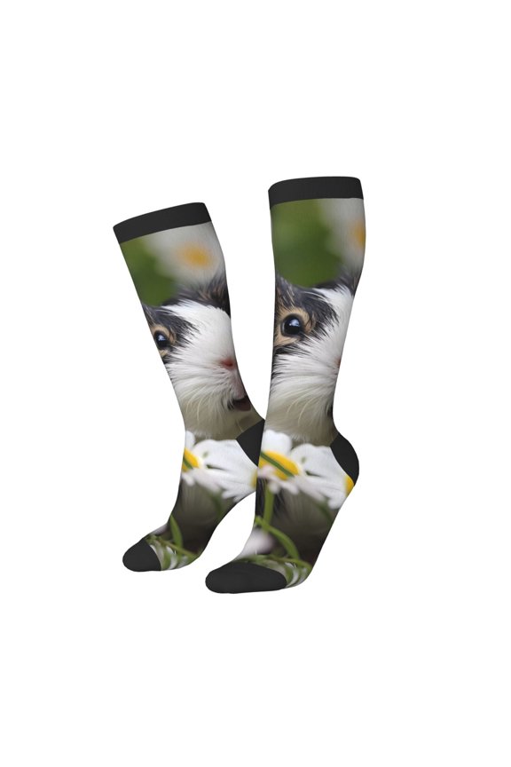 Women Crew Soft Moisture-wicking Socks Daisy Guinea Pig Pattern Design Cotton Socks, One Size fit All