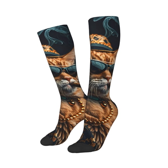 Picia Women Crew Soft Moisture-wicking Socks Dapper Cat in Sunglasses Pattern Design Cotton Socks, One Size fit All