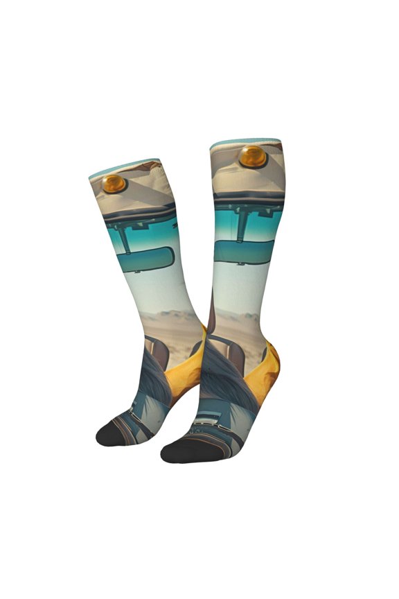 Women Crew Soft Moisture-wicking Socks Desert Monkeys Drive Pattern Design Cotton Socks, One Size fit All