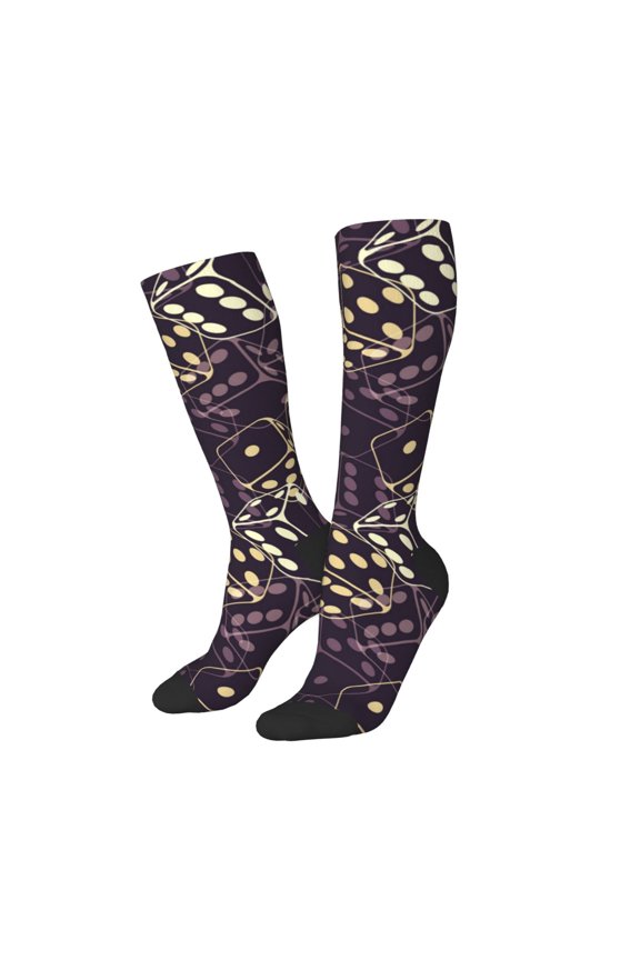 Women Crew Soft Moisture-wicking Socks Dice Pattern Design Cotton Socks, One Size fit All