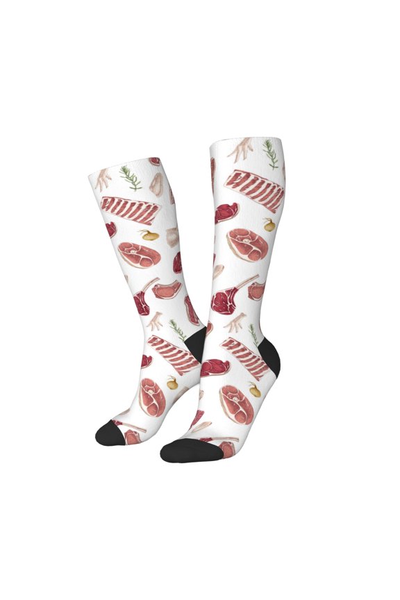 Women Crew Soft Moisture-wicking Socks Different Meat Pattern Design Cotton Socks, One Size fit All