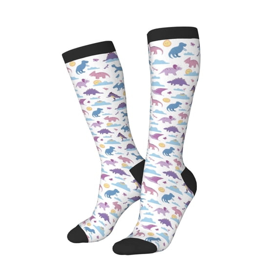 Picia Women Crew Soft Moisture-wicking Socks Dinosaur Pattern Design Cotton Socks, One Size fit All