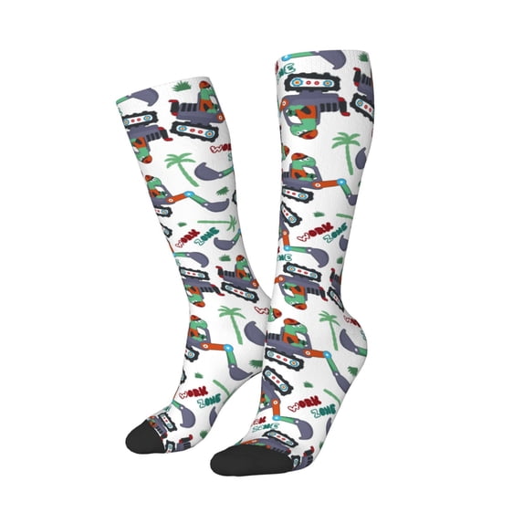 Picia Women Crew Soft Moisture-wicking Socks Dinosaur on Excavator2 Pattern Design Cotton Socks, One Size fit All
