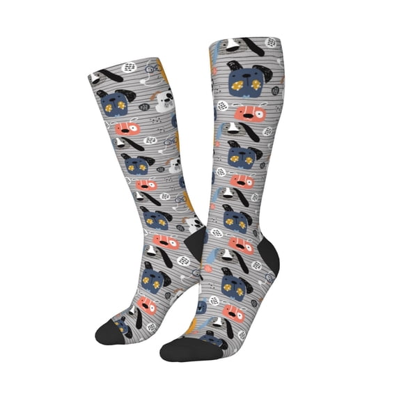 Picia Women Crew Soft Moisture-wicking Socks Dog Pattern Design Cotton Socks, One Size fit All