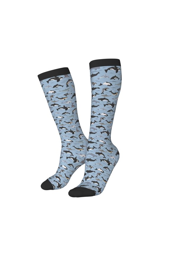 Women Crew Soft Moisture-wicking Socks Dolphins Pattern Design Cotton Socks, One Size fit All