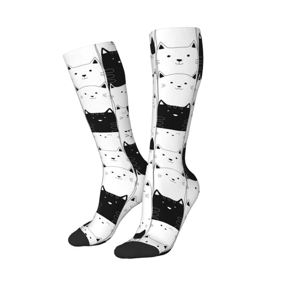 Picia Women Crew Soft Moisture-wicking Socks Doodle Cute Cat Pattern Design Cotton Socks, One Size fit All