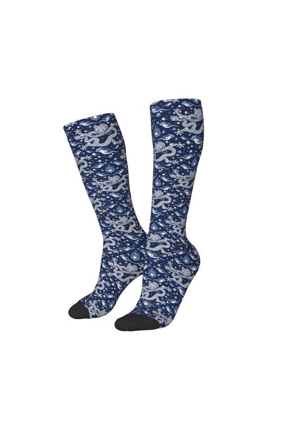 Women Crew Soft Moisture-wicking Socks Dragon Pattern Design Cotton Socks, One Size fit All