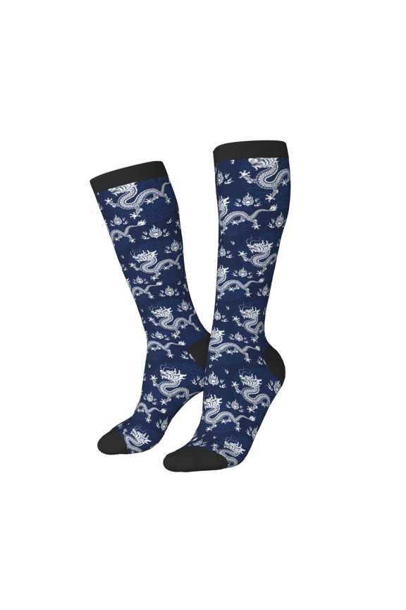 Women Crew Soft Moisture-wicking Socks Dragon Pattern Design Cotton Socks, One Size fit All