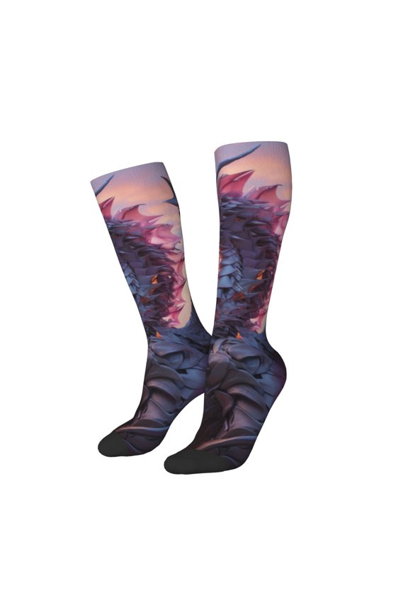 Women Crew Soft Moisture-wicking Socks Dragon Pattern Design Cotton Socks, One Size fit All