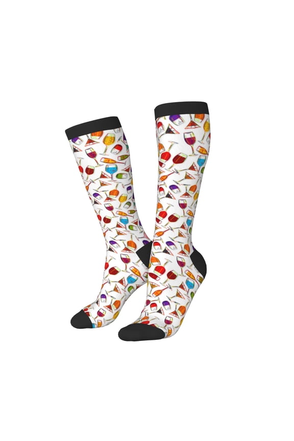 Women Crew Soft Moisture-wicking Socks Drink And Cocktail Glasses Pattern Design Cotton Socks, One Size fit All