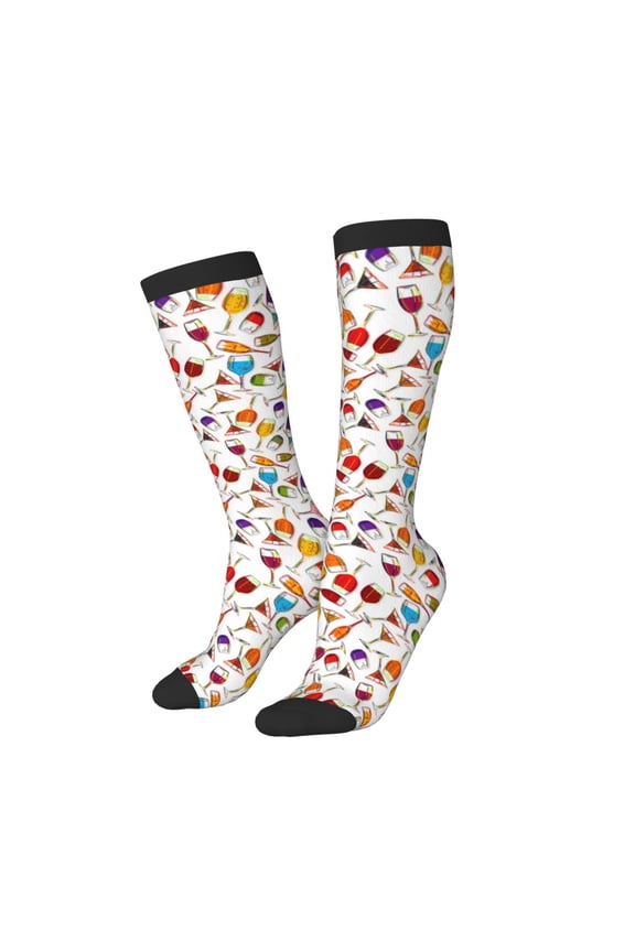 Women Crew Soft Moisture-wicking Socks Drink And Cocktail Glasses Pattern Design Cotton Socks, One Size fit All