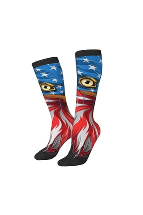 Women Crew Soft Moisture-wicking Socks Eagle Head With American Flag Pattern Design Cotton Socks, One Size fit All