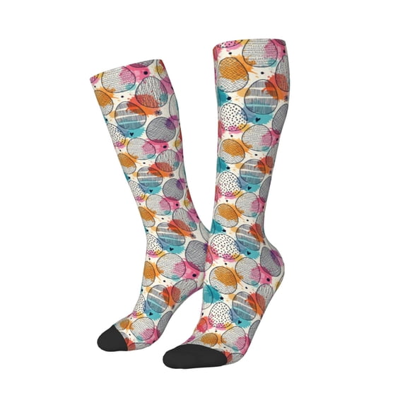 Picia Women Crew Soft Moisture-wicking Socks Easter Egg Pattern Design Cotton Socks, One Size fit All