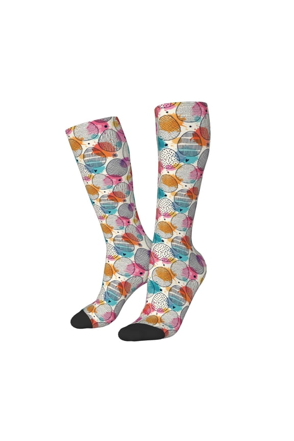 Women Crew Soft Moisture-wicking Socks Easter Egg Pattern Design Cotton Socks, One Size fit All