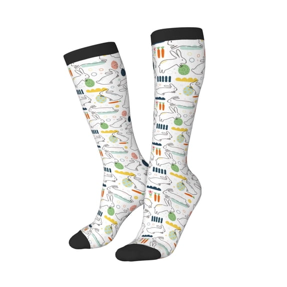 Picia Women Crew Soft Moisture-wicking Socks Easter Rabbit Pattern Design Cotton Socks, One Size fit All