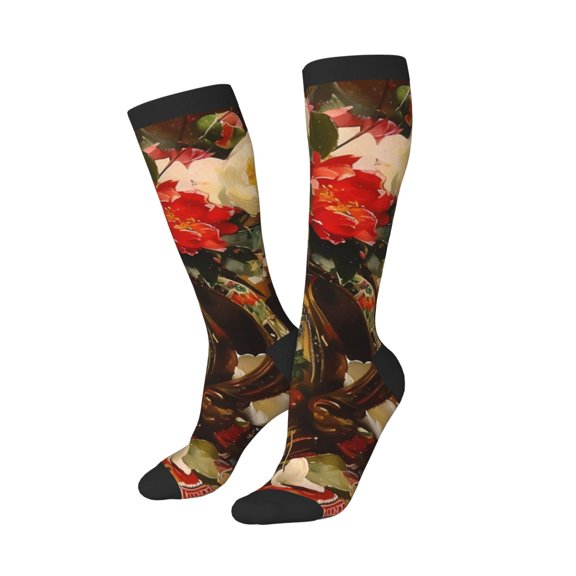 Picia Women Crew Soft Moisture-wicking Socks Elegant Still Life Roses Pattern Design Cotton Socks, One Size fit All