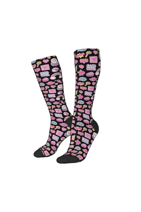 Women Crew Soft Moisture-wicking Socks Elements Pattern Design Cotton Socks, One Size fit All