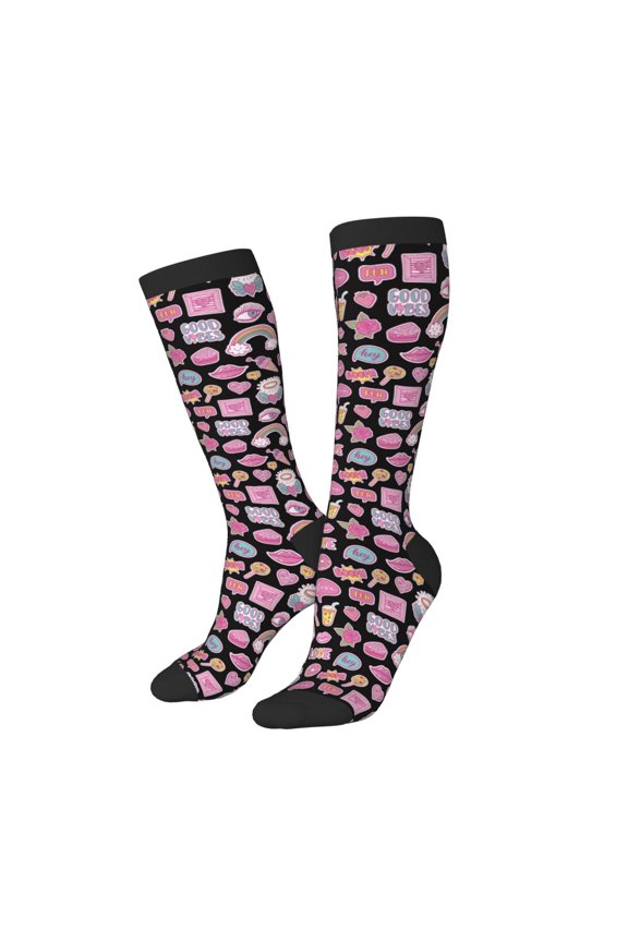 Women Crew Soft Moisture-wicking Socks Elements Pattern Design Cotton Socks, One Size fit All