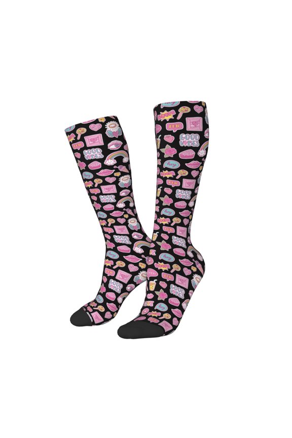 Women Crew Soft Moisture-wicking Socks Elements Pattern Design Cotton Socks, One Size fit All