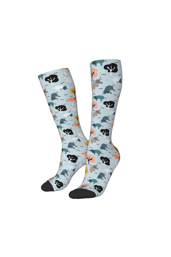 Women Crew Soft Moisture-wicking Socks Elephant Tree Pattern Design Cotton Socks, One Size fit All