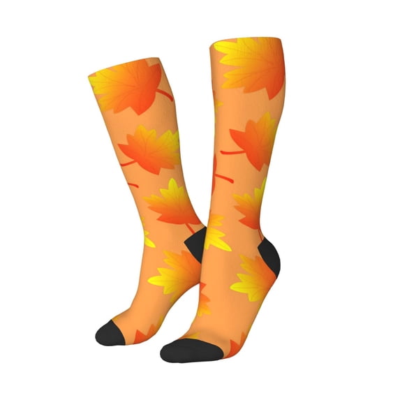 Picia Women Crew Soft Moisture-wicking Socks Fall Maple Leaves Pattern Design Cotton Socks, One Size fit All