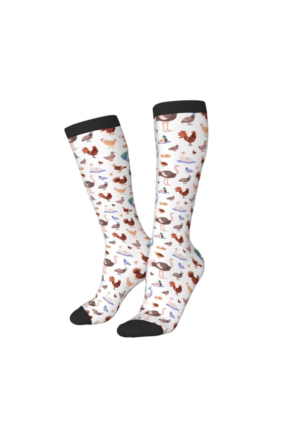 Women Crew Soft Moisture-wicking Socks Farm Birds Goose Pattern Design Cotton Socks, One Size fit All