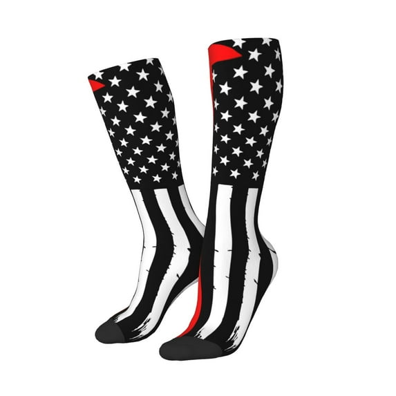 Picia Women Crew Soft Moisture-wicking Socks Firefighters USA Flag Pattern Design Cotton Socks, One Size fit All