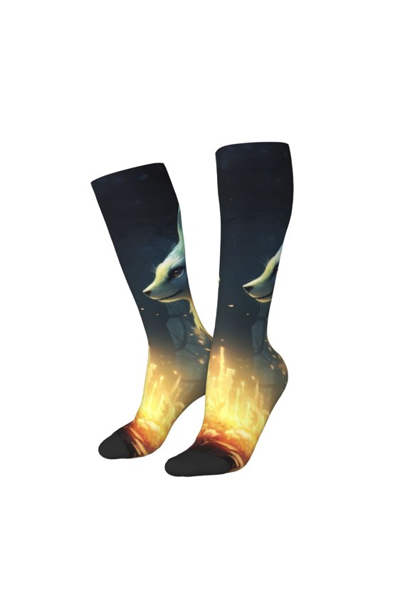 Women Crew Soft Moisture-wicking Socks Firefly Forest Fox Pattern Design Cotton Socks, One Size fit All