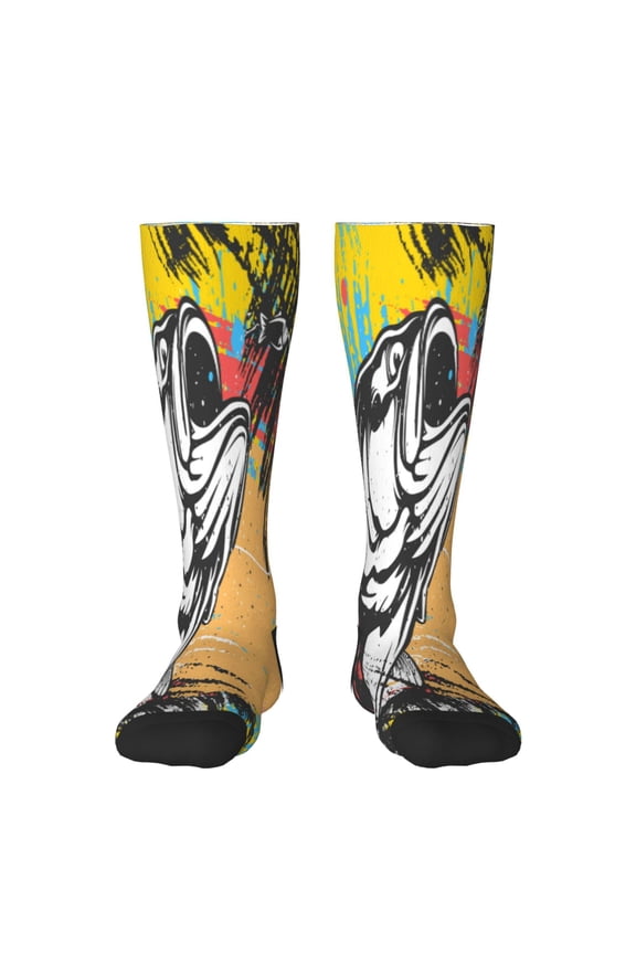 Women Crew Soft Moisture-wicking Socks Fishing Bass Pattern Design Cotton Socks, One Size fit All