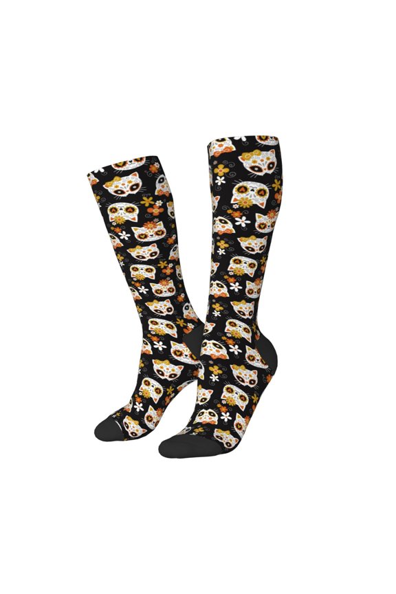 Women Crew Soft Moisture-wicking Socks Flower Fox Pattern Design Cotton Socks, One Size fit All