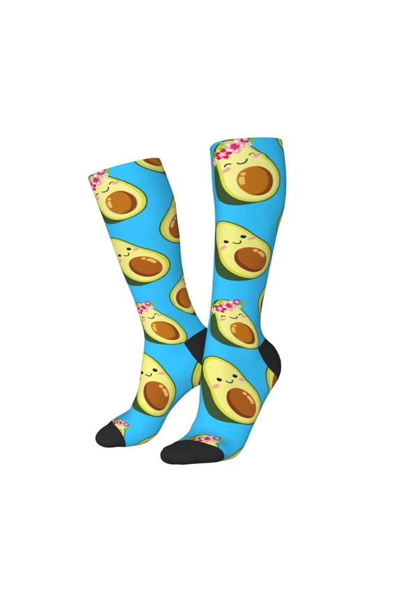 Women Crew Soft Moisture-wicking Socks Flowers Avocado Pattern Design Cotton Socks, One Size fit All
