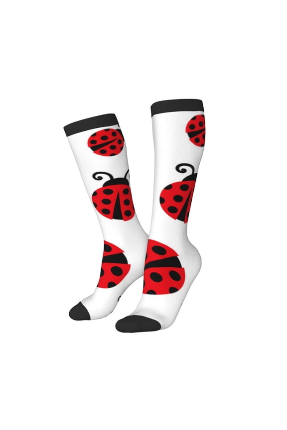 Women Crew Soft Moisture-wicking Socks Fly Flying Ladybug Pattern Design Cotton Socks, One Size fit All