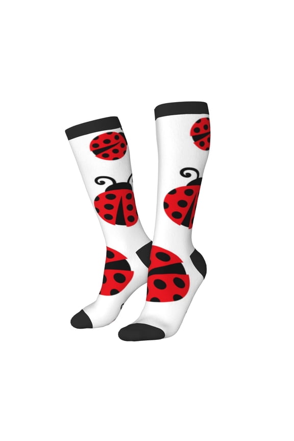 Women Crew Soft Moisture-wicking Socks Fly Flying Ladybug Pattern Design Cotton Socks, One Size fit All
