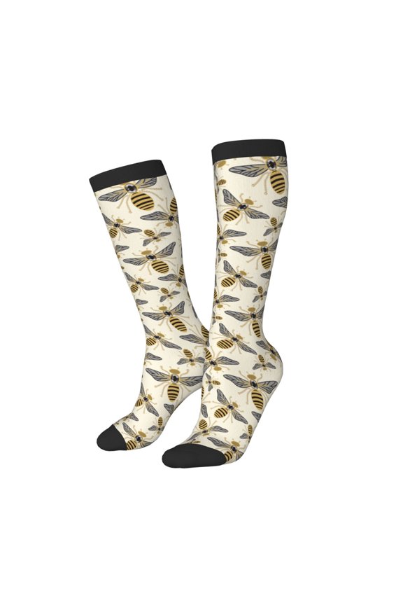 Women Crew Soft Moisture-wicking Socks Flying Bees1 Pattern Design Cotton Socks, One Size fit All