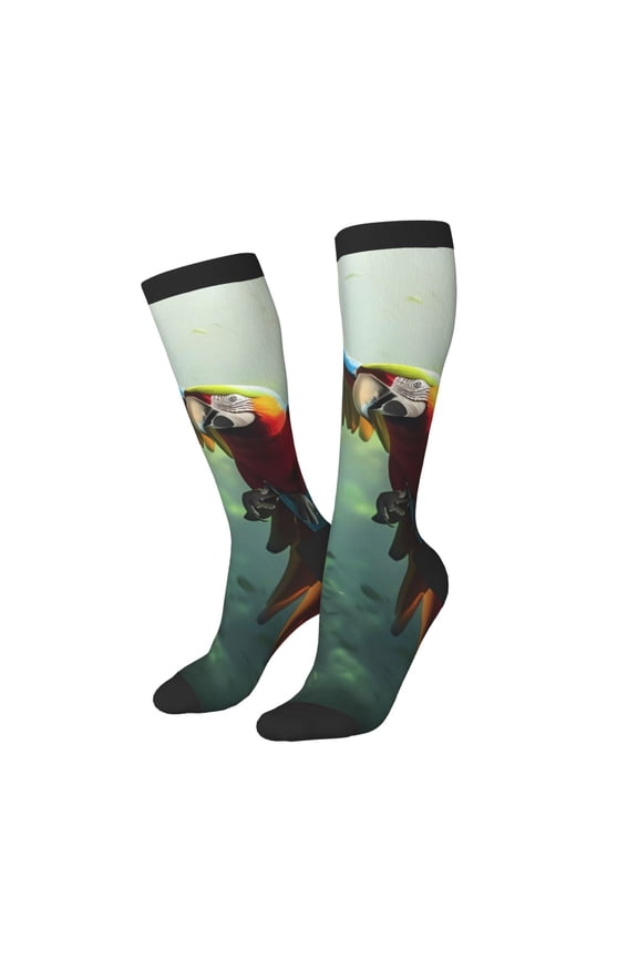 Women Crew Soft Moisture-wicking Socks Flying Parrots In Jungle Pattern Design Cotton Socks, One Size fit All