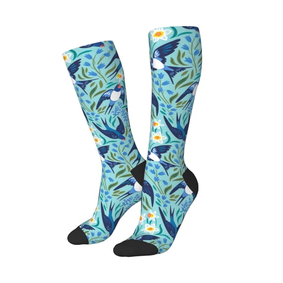 Picia Women Crew Soft Moisture-wicking Socks Flying Swallows Pattern Design Cotton Socks, One Size fit All