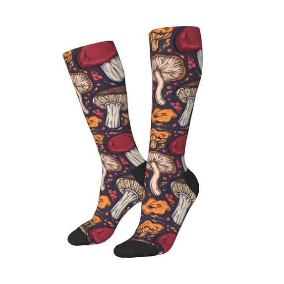 Picia Women Crew Soft Moisture-wicking Socks Forest Wild Mushroom Pattern Design Cotton Socks, One Size fit All