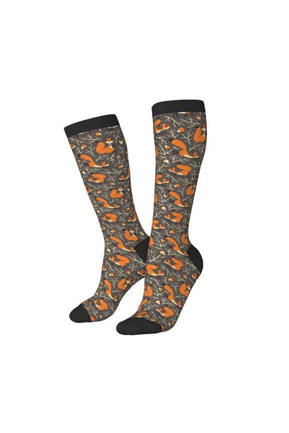 Women Crew Soft Moisture-wicking Socks Fox And Mushroom Pattern Design Cotton Socks, One Size fit All