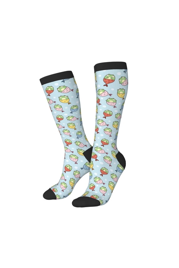 Women Crew Soft Moisture-wicking Socks Frog In Mermaid Pattern Design Cotton Socks, One Size fit All