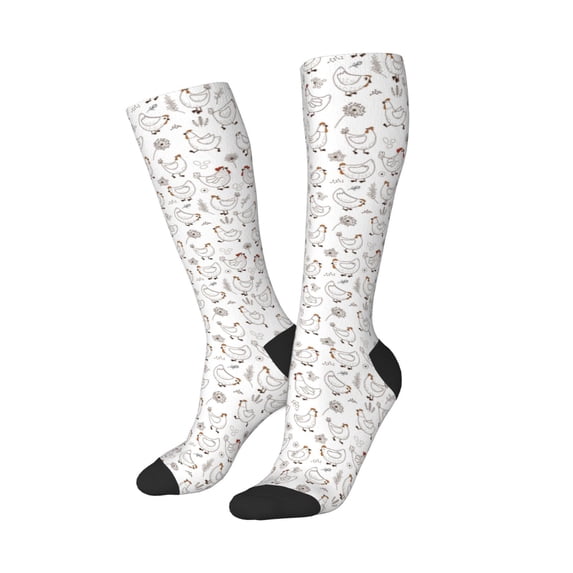 Picia Women Crew Soft Moisture-wicking Socks Funny Chicken Pattern Design Cotton Socks, One Size fit All