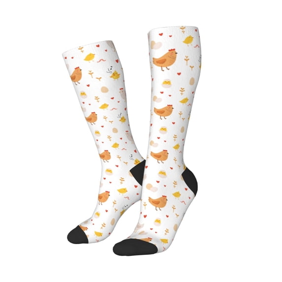 Picia Women Crew Soft Moisture-wicking Socks Funny Chicken Pattern Design Cotton Socks, One Size fit All