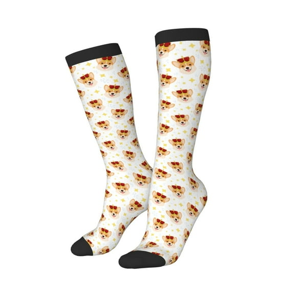 Picia Women Crew Soft Moisture-wicking Socks Funny Corgi Pattern Design Cotton Socks, One Size fit All