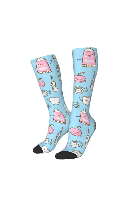 Women Crew Soft Moisture-wicking Socks Funny Cute Teeth Pattern Design Cotton Socks, One Size fit All